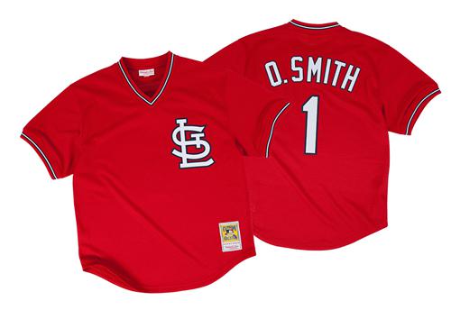 Mitchell And Ness 1996 Cardinals #1 Ozzie Smith Red Stitched MLB Jersey - Click Image to Close